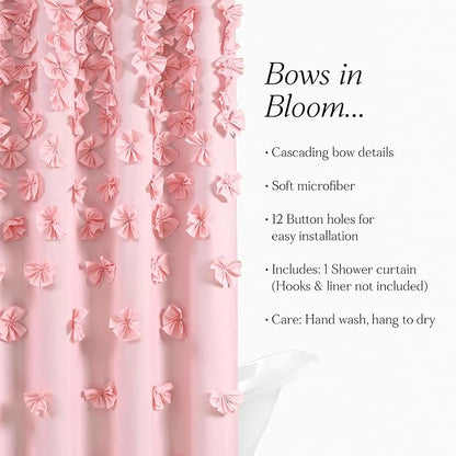 Lush Decor Riley Shower Curtain, 72" W x 72" L, Pink - Bathroom Curtain - Coquette Decor - Bow Shower Curtains - Cottage Core - Fabric Shower Curtains