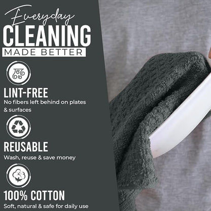 DAN RIVER Gray Kitchen Towels, 12 Pack, 16x26 Inches Absorbent Dish Towels | 100% Cotton Absorbent Soft cotton kitchen towels for drying dishes, Quick Dry, Dish Towels for kitchen,Tea and Bar towels set