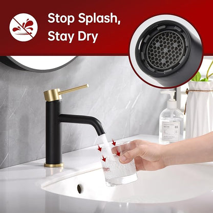 SUMERAIN Modern Single Handle Bathroom Sink Faucet, Black and Gold | Single Hole, Lead-Free, Stainless Steel, with Faucet Supply Lines, Easy DIY Install