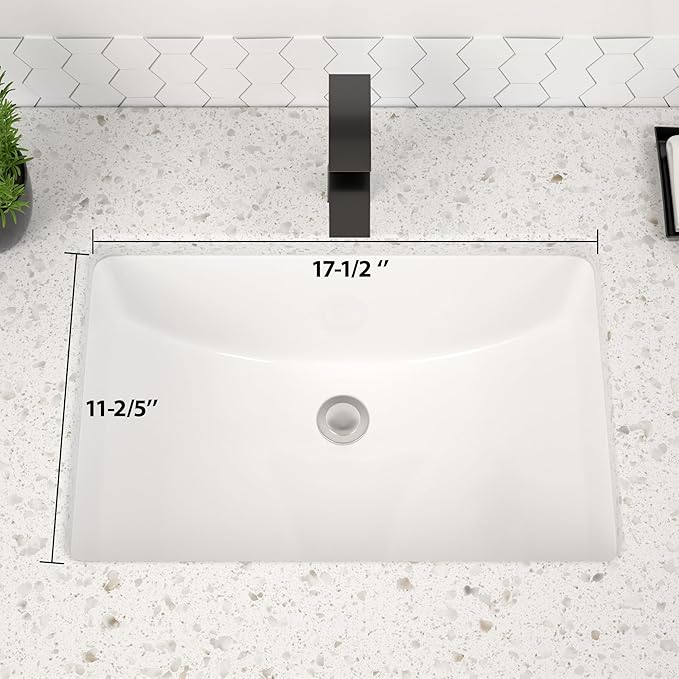 Dcolora Undermount Bathroom Sink Rectangle 19"x14" White Porcelain Ceramic Rectangular Vessel Sink Under Counter Lavatory Vanity Bath Sink Bowl Basin With Overflow
