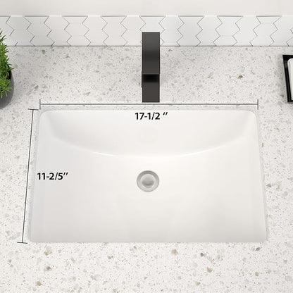 Dcolora Undermount Bathroom Sink Rectangle 19"x14" White Porcelain Ceramic Rectangular Vessel Sink Under Counter Lavatory Vanity Bath Sink Bowl Basin With Overflow