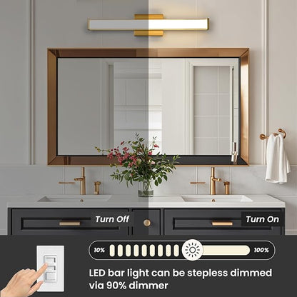 Modern LED Bathroom Vanity Light 24 inch 18W Dimmable 3CCT Bathroom Light Fixture Over Mirror Rectangle Bath Vanity Light Bar with Double Layer Acrylic Shade (Golden)