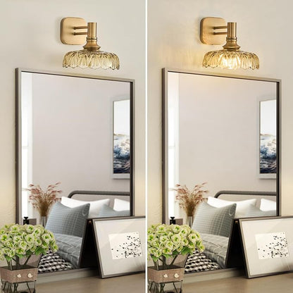 Vintage Amber Glass Wall Sconces E26 Wall Light Fixture for Bathroom Bedroom Kitchen Dining Room Hallway