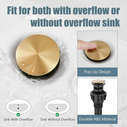 Aolemi 8 Inch Widespread Bathroom Sink Faucet 3 Hole Deck Mount Vanity Basin Mixer Tap with Pop Up Drain Assembly Brushed Gold Double Ceramic Handle