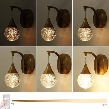 Modern Crystal Wall Sconce, Globe Wall Light, Led Bubble Wall Lamp for Bedroom Living Room Hallway, 3300k Warm White | Dimmable | Gold