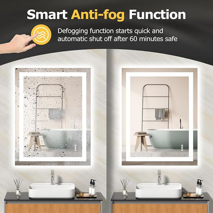 Hivone 28"X36" LED Bathroom Mirror with Lights, Anti-Fog, Dimmable, Backlit + Front Lit, Smart Bathroom Vanity Mirror, Memory Function, Shatterproof, Tempered Glass (Horizontal/Vertical)