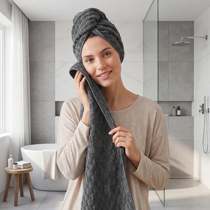 REDKISS 4 Pack Charcoal Gray Microfiber Bath Towels - Large Shower Towels Set for Bathroom, Super Absorbent Towel Set of 4 Lagre, Quick Dry Bathroom Towel for Spa, Gym,Travel, Lint Free, Ultra Soft