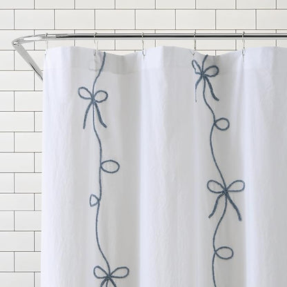 Peri Home 100% Cotton Fabric Shower Curtain for Bathroom, 72 x 72 inches, Blue Sasha Bows