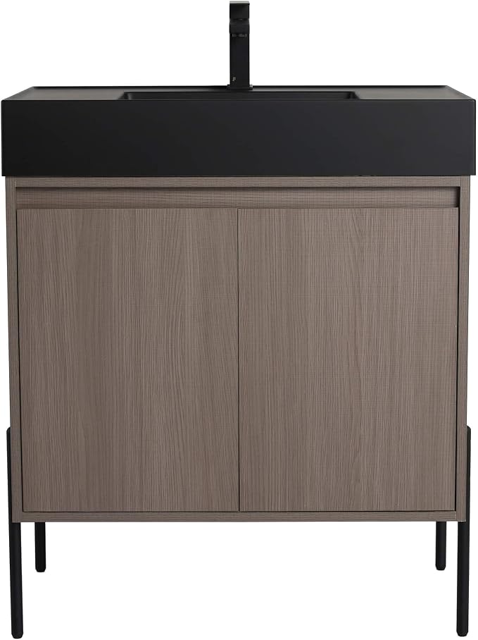 Crownpoint 30 Inch Bathroom Vanity with Sink, Black Sink, Gray Oak Finish, Full Assembly Required, Elegant Bathroom Vanities for Modern Homes