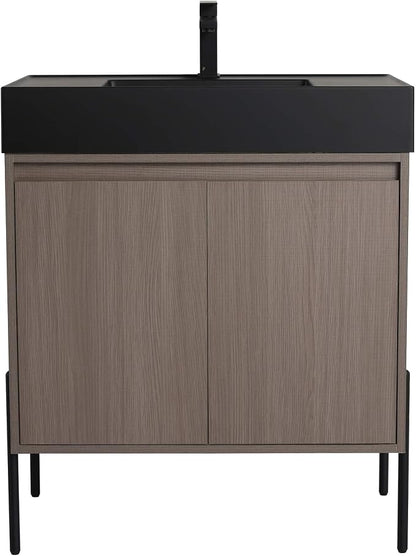 Crownpoint 30 Inch Bathroom Vanity with Sink, Black Sink, Gray Oak Finish, Full Assembly Required, Elegant Bathroom Vanities for Modern Homes