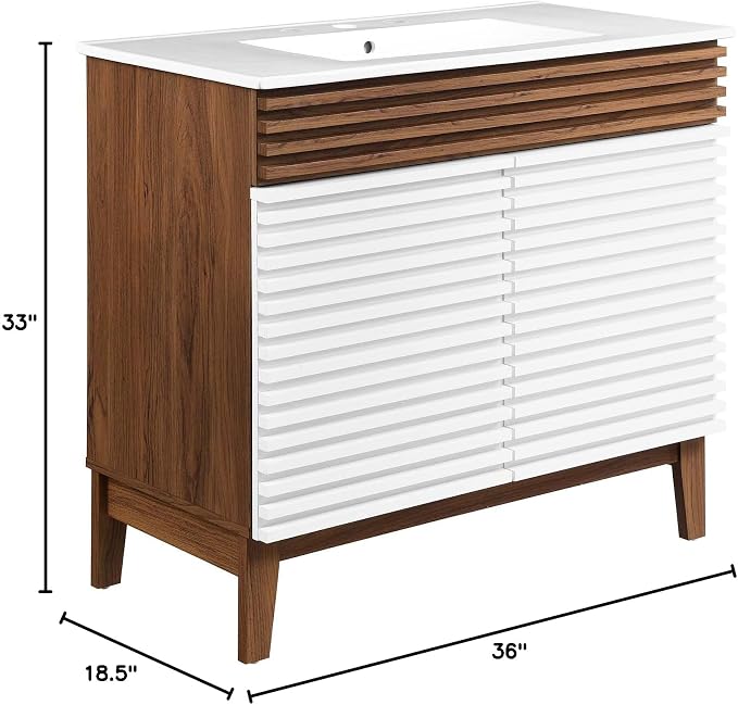 Modway Render 36" Bathroom Vanity in White Walnut White