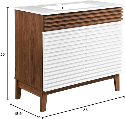 Modway Render 36" Bathroom Vanity in White Walnut White