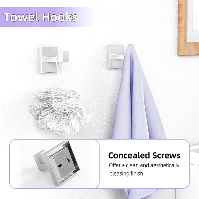 5-Pieces Bathroom Hardware Accessories Set, 24 Inch Stainless Steel Towel Racks for Bathroom, Towel Bar Set Towel Ring Coat Hook and Toilet Paper Holder with Shelf Wall Mounted, Brushed Silver