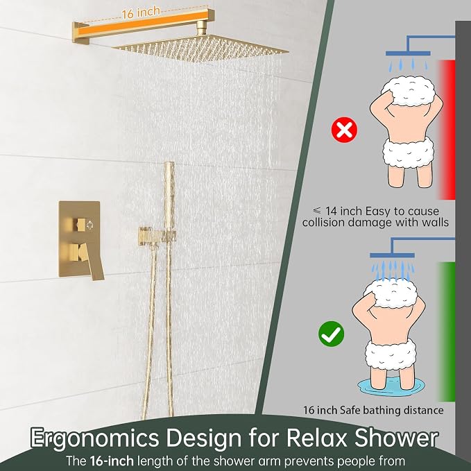Hoimpro Shower System Set with 12 Inch Bathroom Rain Mixer Shower Head and Handheld Wall Mounted, Rainfall Shower Faucet Fixture Combo with High Pressure 2 in 1 Handheld Showerhead, Brushed Gold | High Pressure 12 Inch Bathroom Rainfall Shower Head,2-i...