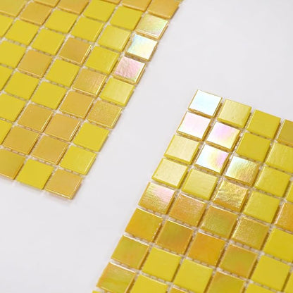 11.5 sq.ft Yellow Glass Mosaic Tile for Bathroom, Pool, Kitchen Backsplash | Waterproof Wall & Floor Tile. Heat & frost resistant outdoors. Mesh-mounted easy install. Use any grout. Easy clean. 10pcs.