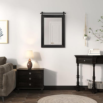 COGOOD Farmhouse Barn Door Mirror - 26 x 17 Black | Rustic Wood Framed Vanity Mirror for Entryway, Living Room, Bedroom, Bathroom Wall Decor