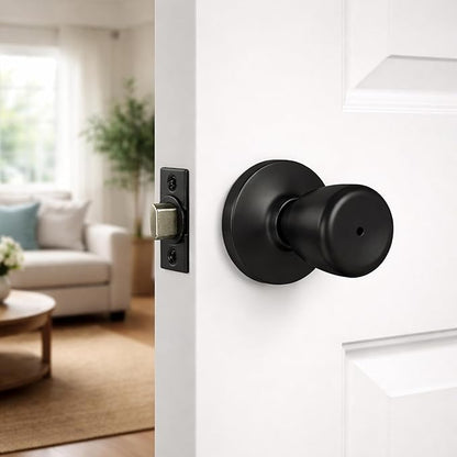 Design House Terrace Privacy Door Knob, 6-Way Universal Bed and Bath Lock, Matte Black, Adjustable Backset, ANSI Grade 3, 728675-MB