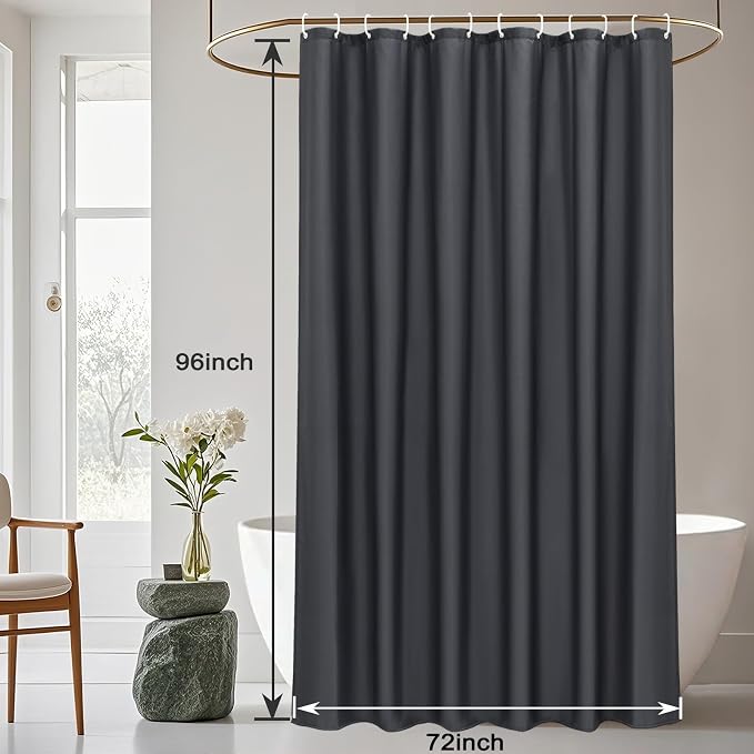 AooHome 96 inch Extra Long Solid Shower Curtain for Hotel, Water Repellent Shower Curtain Liner with Hooks, 72 Width x 96 Height inch, Dark Grey
