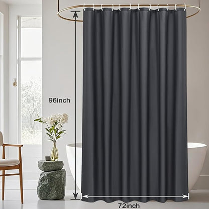 AooHome 96 inch Extra Long Solid Shower Curtain for Hotel, Water Repellent Shower Curtain Liner with Hooks, 72 Width x 96 Height inch, Dark Grey