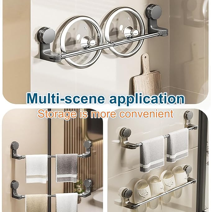1 Pcs No-Drill Extendable Suction Towel Rod 11.8-23.6 Inch, Stainless Steel Removable Wall Mount Holder for Bathroom Kitchen Shower Towels Clothes
