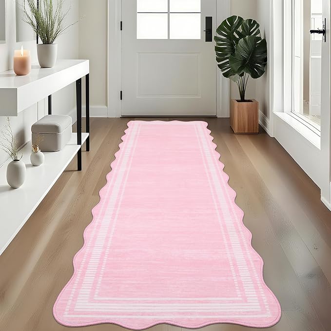 Garvee Washable 2x6 Pink Rug Runners Kitchen Rug | 2x6 Kitchen Area Rug with Non Slip Backing, Modern Abstract Neutral Solid Rugs Soft Carpet for Indoor Backdoor Bedroom