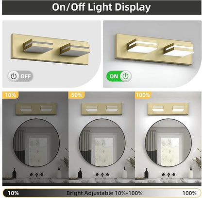 OKELI 2 Lights Bathroom Vanity Light Fixtures Gold LED Dimmable Vanity Light Over Mirror Modern Wall Mounted Lighting Fixture, 350° Rotatable Lamp Head 24W Cold White 6000K ETL Listed