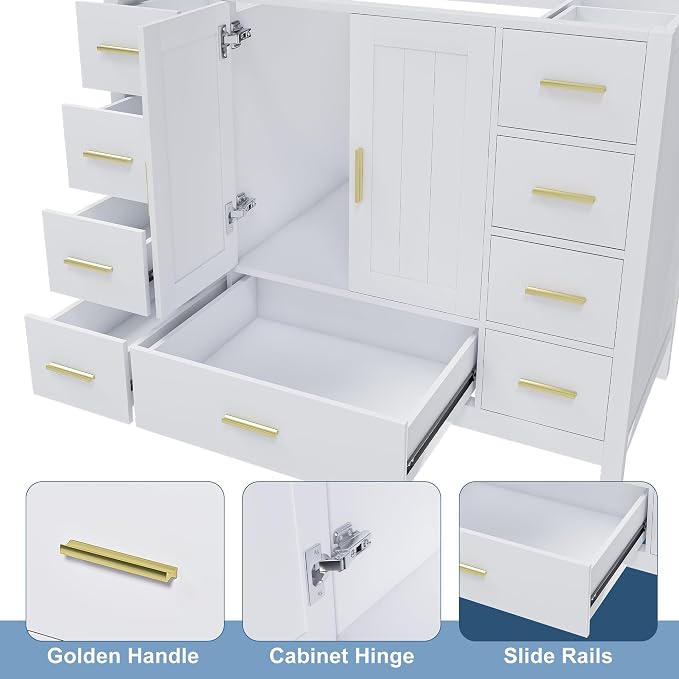 42'' Bathroom Vanity Without Sink,Multi-Functional Bathroom Cabinet with 2 Doors and 9 Drawers, Solid Frame,White(No Sink)