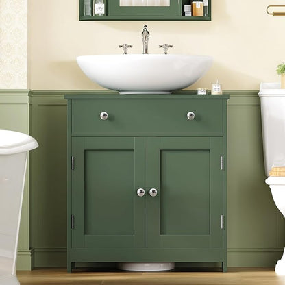 TEENFON Pedestal Sink Storage Cabinet with 2 Doors and Drawer, Bathroom Sink Cabinet, Under Sink Cabinet with U-Shape Cut-Out, Green