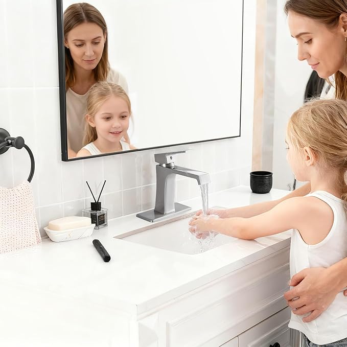 Waterfall Bathroom Faucet Chrome Bathroom Sink Faucet, Modern Single Hole Bathroom Faucet, Single Handle RV Sink Vanity Faucet—Includes Pop-Up Drain, Suitable for 1-Hole or 3-Hole