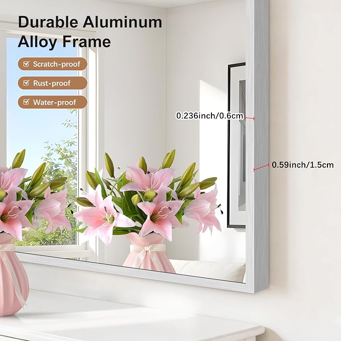 Arched Bathroom Mirror 16x24 Inch, Bathroom Mirror for Over Sink, Wall Mounted Vanity Mirror with Aluminum Frame & Tempered Glass, Ideal for Bedroom, Entryway, Living Room, Silver