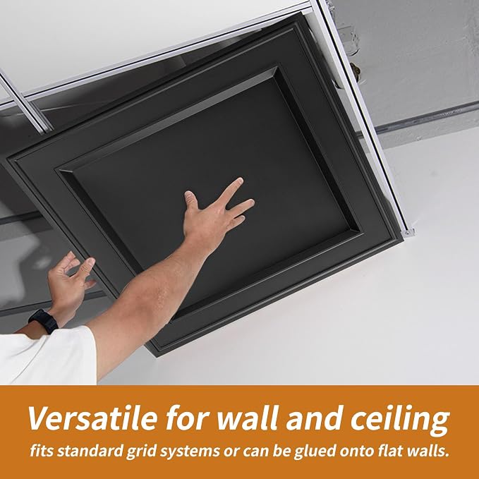 WOWSTAR 12-Pack 24"x24" Drop Ceiling Tiles, Waterproof Glue up Ceiling Panels, Modern Style 3D Wall Panels, Black | PVC ceiling panels, 24"x24", waterproof, glue-up install, basement kitchen bathroom, 12-pack, set D