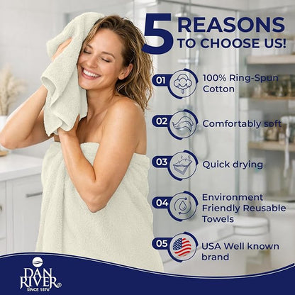 DAN RIVER 8 Piece Luxury Bath Towels for Bathroom, Towel Set, Ivory | 2 Bath towels, 2 Hand towels, and 4 Wash Cloths, 600 GSM 100% Ring Spun Cotton, Highly Absorbent, Gym, Hotel, guest, and Spa