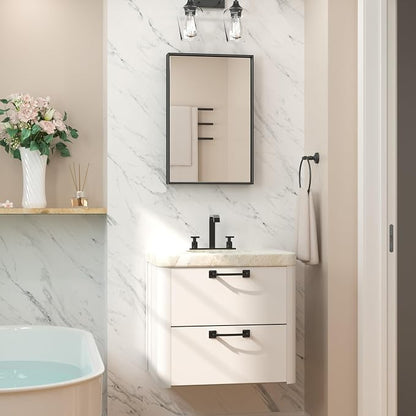 Keonjinn 16x24 Inch Black Bathroom Mirror for Over Sink, Rectangular | HD Tempered Glass, Vanity Mirror, Brushed Framed, Square Corner, Modern Farmhouse, Wall Mounted Mirrors, Aluminum Alloy
