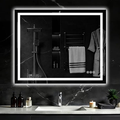 40"x 32" LED Bathroom Mirror with Lights, Anti-Fog, Backlit & Front Lit, Stepless Dimmable, 3 Colors, Memory Function, Vanity Mirror for Wall, Shatterproof Tempered Glass,Horizontal/Vertical