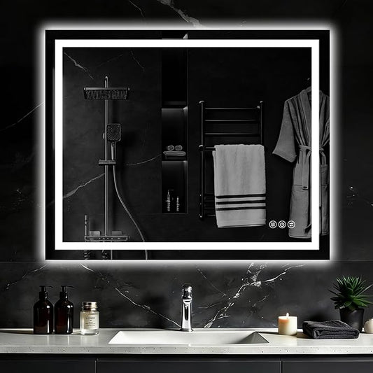 40"x 32" LED Bathroom Mirror with Lights, Anti-Fog, Backlit & Front Lit, Stepless Dimmable, 3 Colors, Memory Function, Vanity Mirror for Wall, Shatterproof Tempered Glass,Horizontal/Vertical