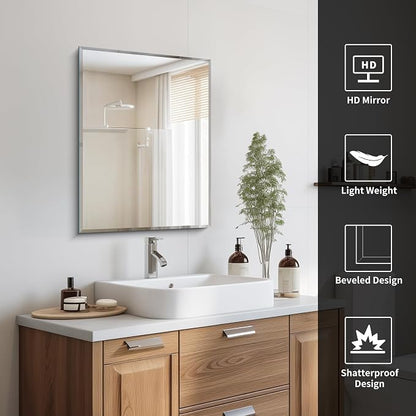 CILIBER Beveled Mirror, 18x24 Frameless Beveled Bathroom Mirrors for Wall, 3mm Tempered Glass Rectangle Vanity Mirror with Beveled Edge, Crystal-Clear, Hangs Horizontally or Vertically