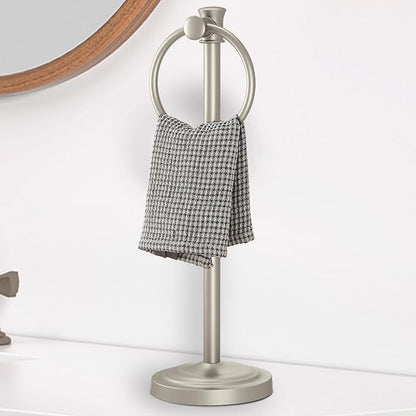 Hoimpro Hand Towel Holder Free Standing Towel Bar Brushed Nickel | Hanging Floor Hand Towel Rack Ring, for Bathroom Kitchen Vanity Countertops, Hardware Accessories SUS 304 Heavy-Duty Base