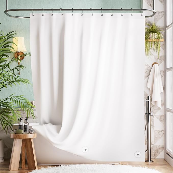 Bathway Shower Curtain Liner, White Shower Curtain Liner 72x84 PEVA Waterproof Shower Curtain Liner Plastic with 3 Magnets and 12 Rustproof Metal Grommets, Lightweight Long Shower Liner for Bathroom