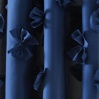 Lush Decor Riley Light Filtering Window Curtain Panel, Single 54" W x 95" L, Navy - Cute Blue Curtains for Bedroom - Bow Decor - Coquette Curtains for Windows