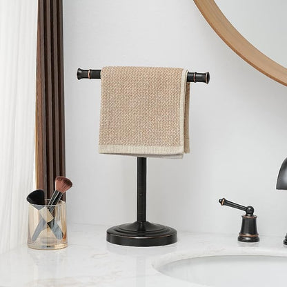 RUMOSE Oil Rubbed Bronze Hand Towel Holder Stand Countertop Towel Rack | 13 Inch Bathroom Kitchen Vanity T-Shape Towel Stand Free Standing Stainless Steel Towel Bar Towel Ring