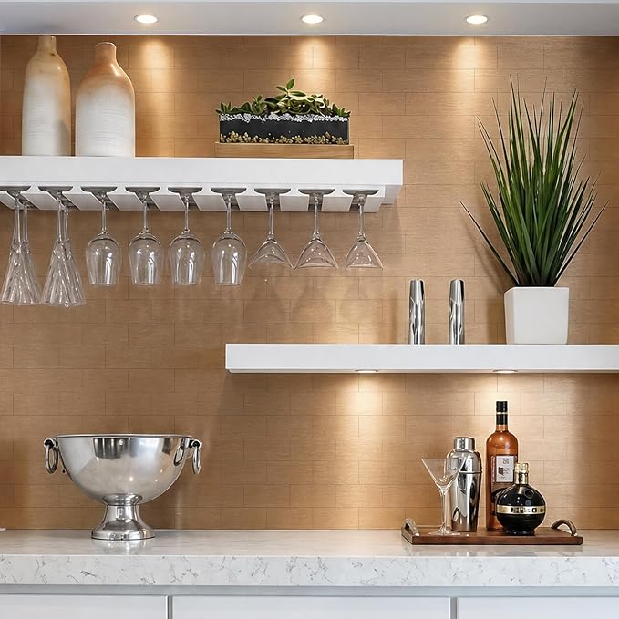 Vamos Tile 100-Piece Peel and Stick Backsplash Seamless Tile,3''x6'' Brushed Rose Gold Metal Subway Tile,Stick on Backsplash for Kitchen/Bathroom/Laundry Room