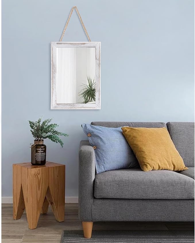 AAZZKANG Mirrors for Wall Rustic Wood Framed Hanging Mirror Decorative for Farmhouse Bedroom Bathroom Living Room Entryway Hallway Small White