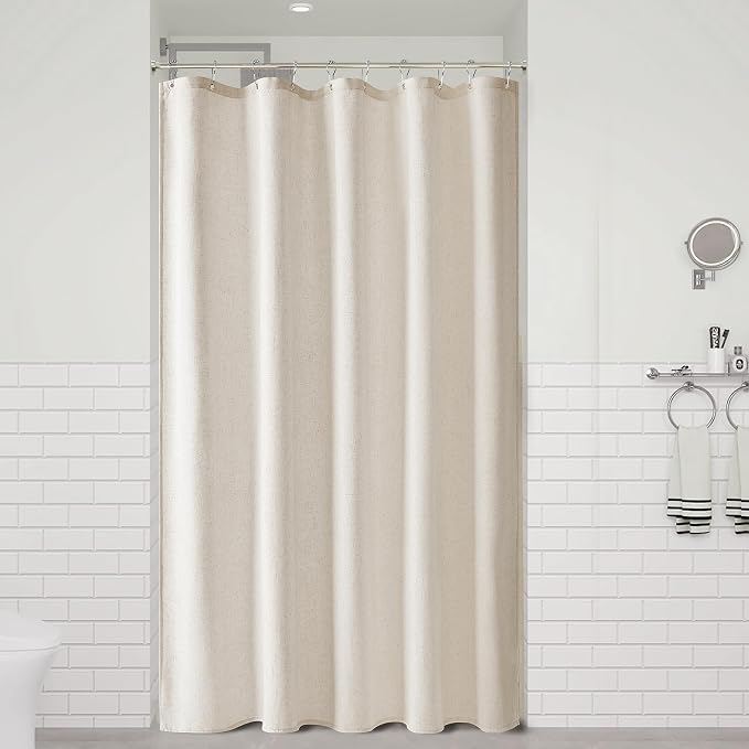 Oatmeal Linen Shower Curtain, Cloth Textured Fabric Shower Curtain Set with Hooks, Simple Elegant Modern Farmhouse Country Ultra Thick Bath Curtains for Bathroom,Water Repellent,60x72