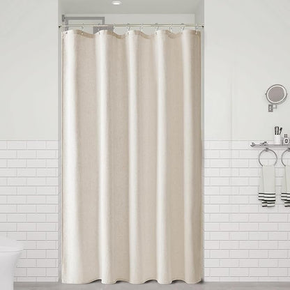 Oatmeal Linen Shower Curtain, Cloth Textured Fabric Shower Curtain Set with Hooks, Simple Elegant Modern Farmhouse Country Ultra Thick Bath Curtains for Bathroom,Water Repellent,60x72