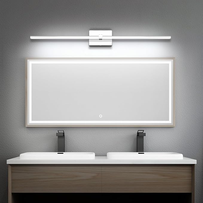 40in Chrome Bathroom Vanity Light Modern LED Bathroom Light Fixtures 5CCT Dimmable 28W Vanity Light Bar for Bath