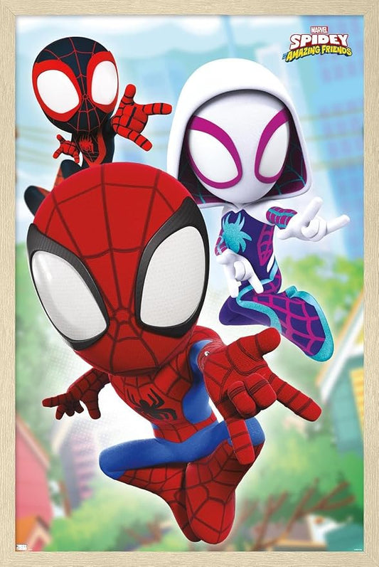 Trends International Marvel Spidey and His Amazing Friends - Webs Wall Poster, 22.4L x 14.7W, Blonde Framed Version