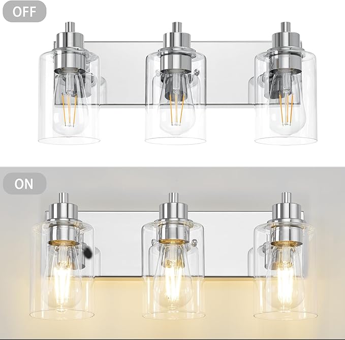 Chrome Bathroom Light Fixtures, Bathroom Vanity Light Fixtures, Chrome Vanity Lamp with Clear Glass (Chrome & Clear Glass)