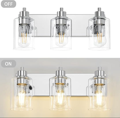 Chrome Bathroom Light Fixtures, Bathroom Vanity Light Fixtures, Chrome Vanity Lamp with Clear Glass (Chrome & Clear Glass)