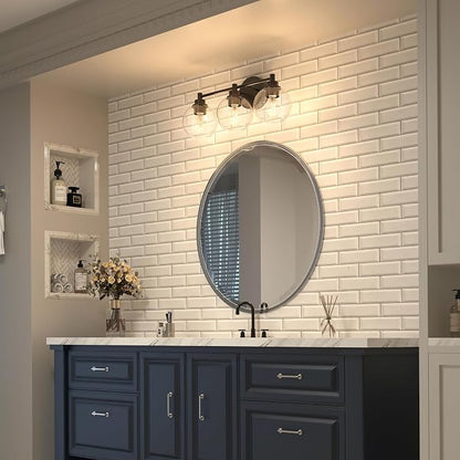VONLUCE 3 Light Bathroom Vanity Light Fixtures, Black Finish | Globe Glass Shades, E26 Sockets, Easy to install, Vanity Lights for Bedroom Hallway Living Room