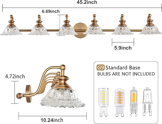 45" Bathroom Light 6 Light Vanity Light Fixtures (Exclude G9 Bulb) Vanity Lights for Bathroom
